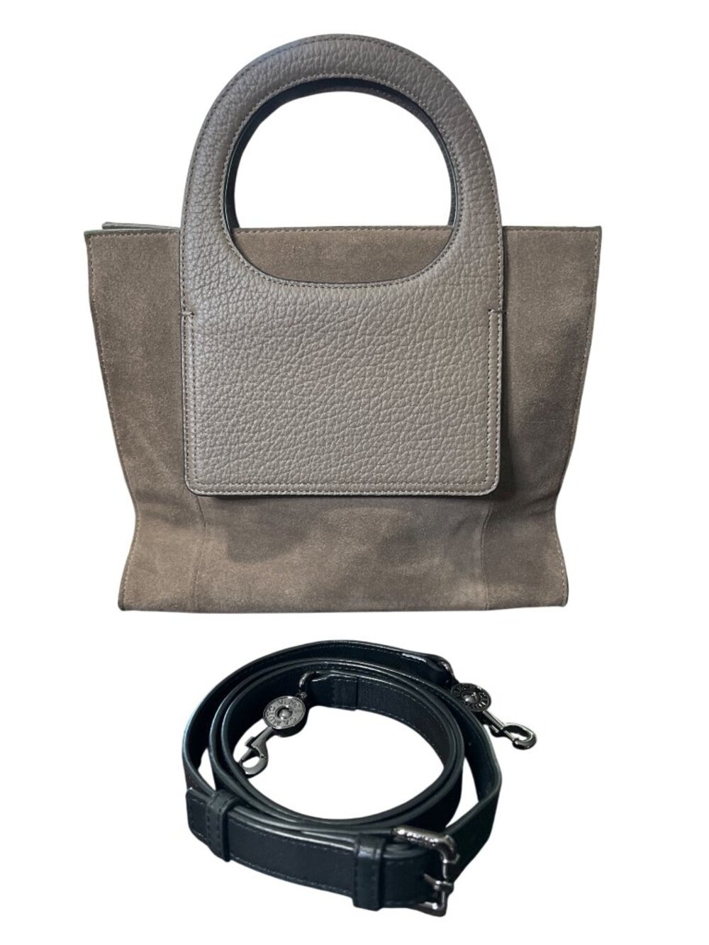 Vince Camuto Beck Leather Tote Pebbled Leather & Suede Taupe Detachable-Strap - Picture 3 of 8